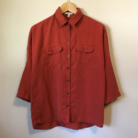 Mavi Brick Red 3/4 Sleeve Button Up Dress Shirt Made in Turkey - Picture 2 of 12